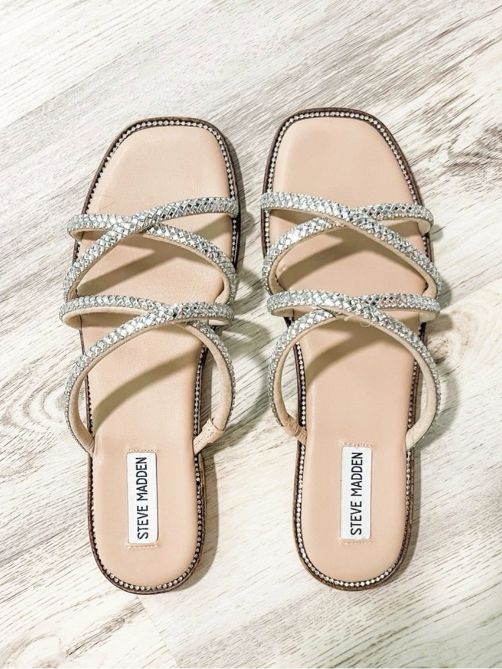 Steve Madden Dania Rhinestone Strappy Sandals Nude Size 8.5